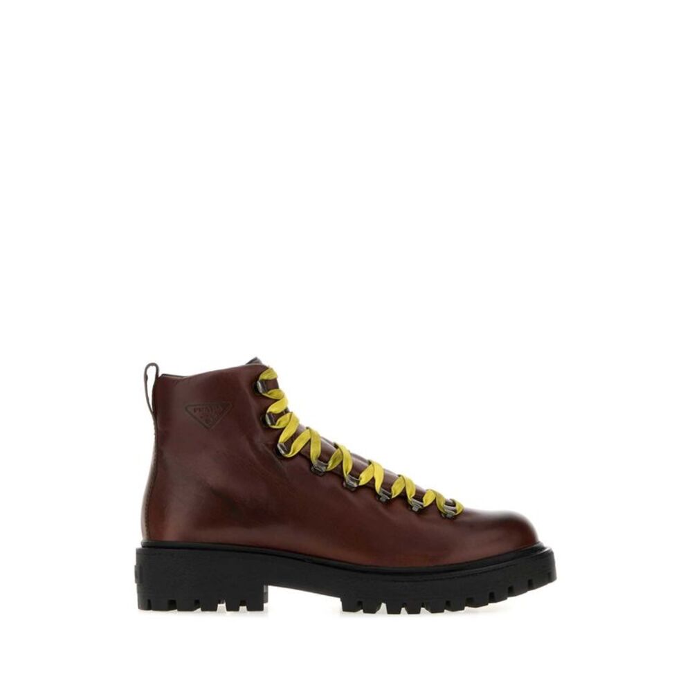 Prada Men Chocolate Leather Brixxen Ankle Boots